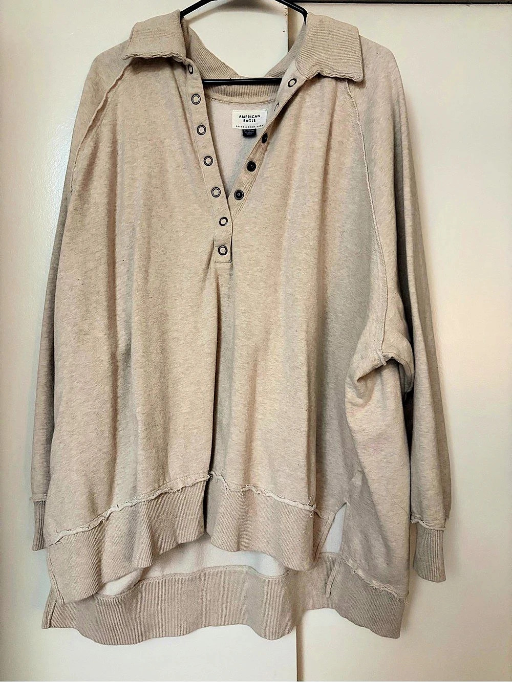 American Eagle Beige Oversized Button Sweatshirt Size XL